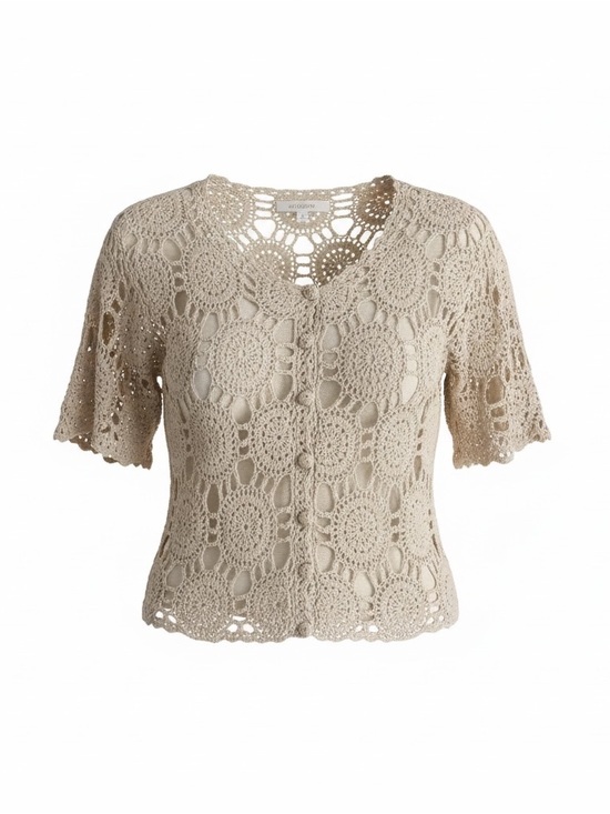 Moda International Sweaters - Moda Intl Women’s Crochet Beige Lined Women’s Sweater - L